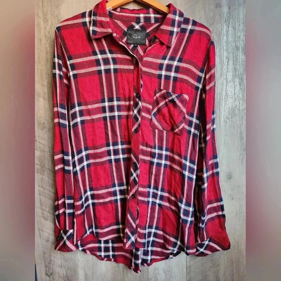 Rails Hunter Crimson Navy Button Up Plaid Shirt Size Small Women's - Picture 3 of 11